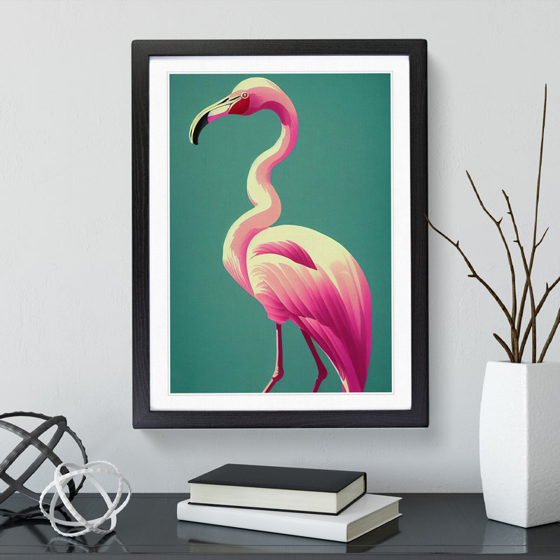 Dashing Flamingo - Single Picture Frame Print, Black, 34cm H x 25cm W x 2cm D