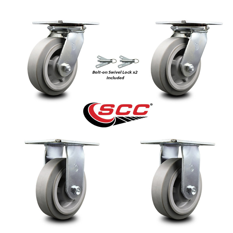 Ensemble de roulettes en plastique 4 pièces avec roulement à rouleaux, 2 verrous pivotants et 2 rigides