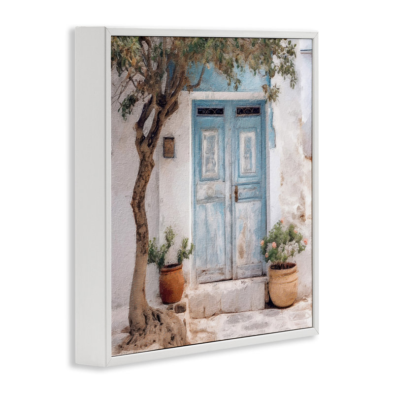 Arbre et porte bleue, estampe numérique encadrée par RileyB, Giclée encadrée blanc bord de mer, H 17 po x l 17 po