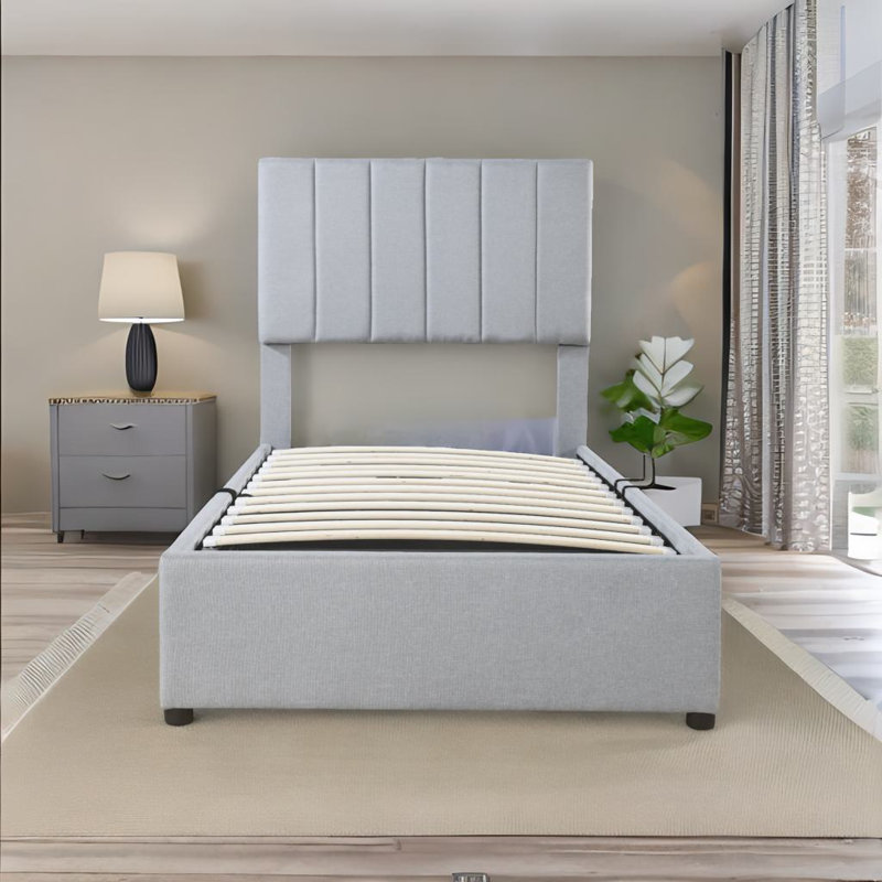 Lit plateforme tapissier simple Kylis, gris