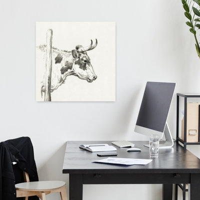 Head Of A Cow To The Right Classic Retro Vintage Cow Animal Wall Art