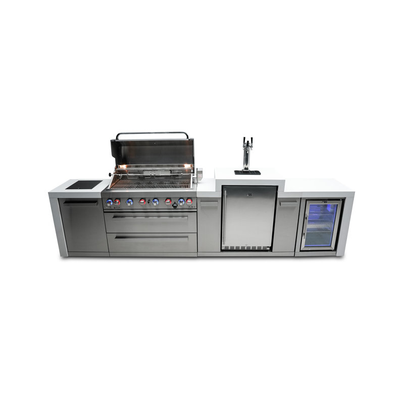 Mont Alpi 6-Burner Deluxe Stainless Steel Outdoor Island Barbecue Grill + Kegerator & Refrigerator