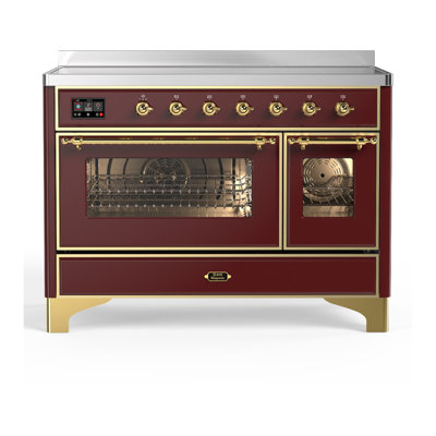 Cuisinière à induction de 48 pouces avec 6 éléments à induction en bourgogne Majestic III Series (garniture laiton)