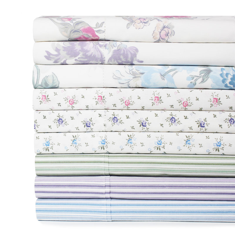 Beford Lane Percale Floral Sheet Set, Blue, Queen