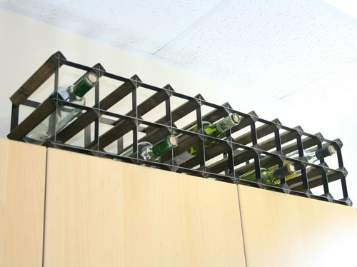 Felica 30 Bottle Floor Wine Bottle Rack, Walnut Stained Pine / Black Steel