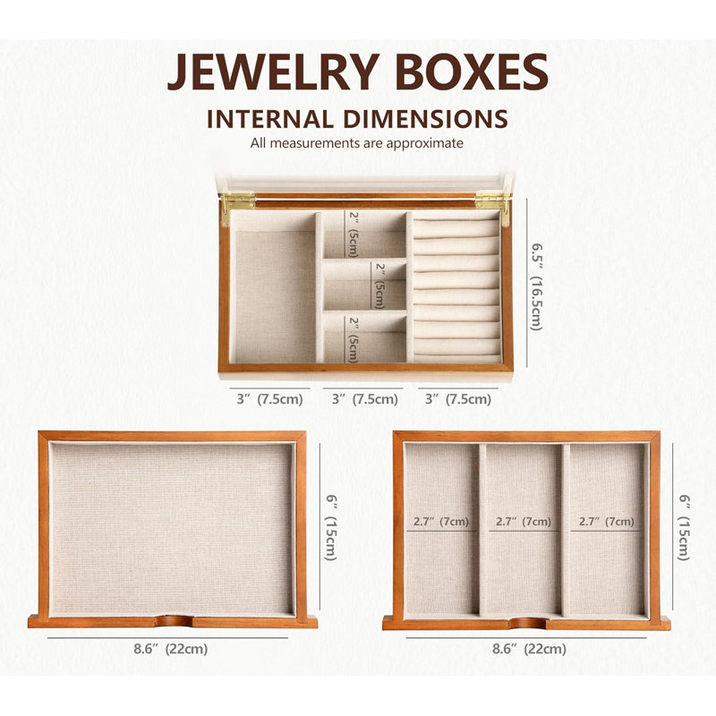 Boîte à bijoux avec couvercle en verre, organisateur de bijoux 3 couches