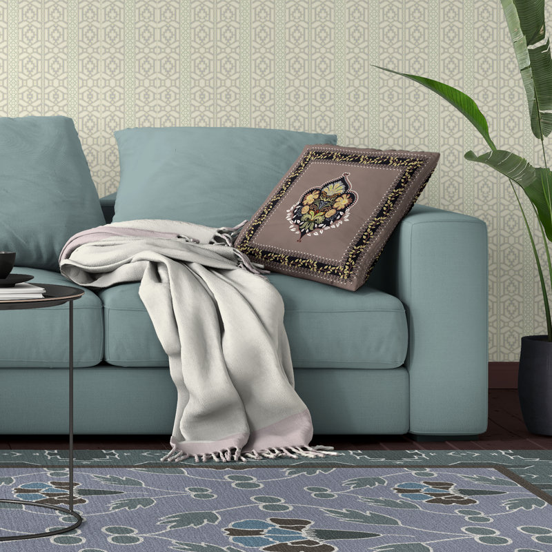 Coussin Kashmir, H 16 po x l 16 po, Noir / mauve