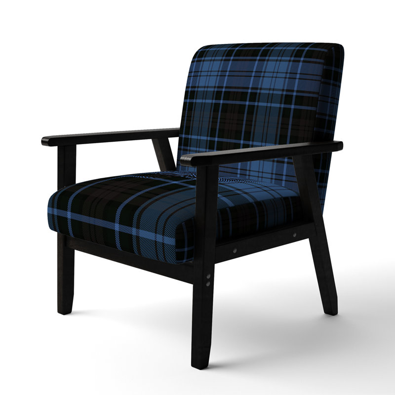 Fauteuil d'appoint rembourré à motif tartan vert et orange Fetullah, Bleu / Noir, Noir