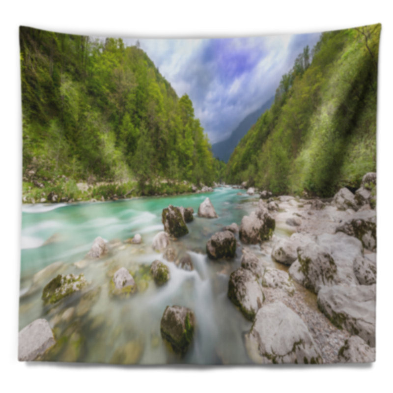 Paysage, slovène, cascade, paysage, tapisserie, H 32 po x l 39 po