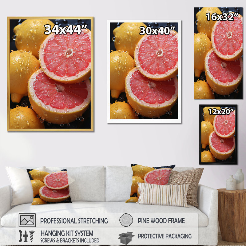 Fruit zesty pamplemousse pointillisme sur toile, H 20 po x l 12 po x P 1 po
