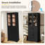 Armoire de rangement de 67,2 po de hauteur avec portes en verre trempé, tablettes réglables et tiroir - tour de lin autoportante moderne, conception à fermeture en douceur
