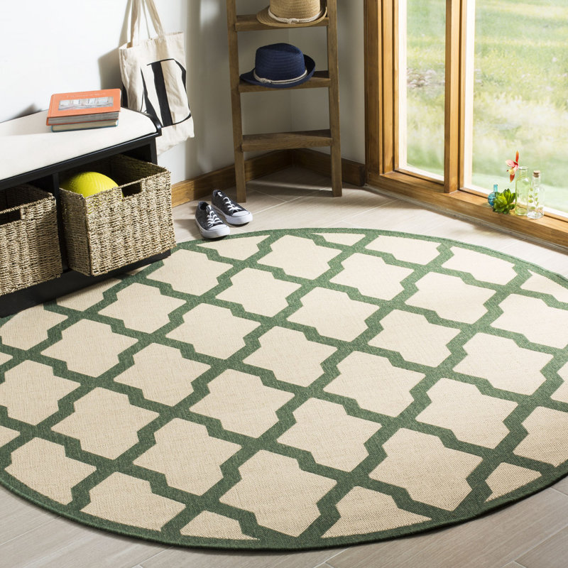 Tapis crème / vert Ferrill, Rond 6 pi 7 po