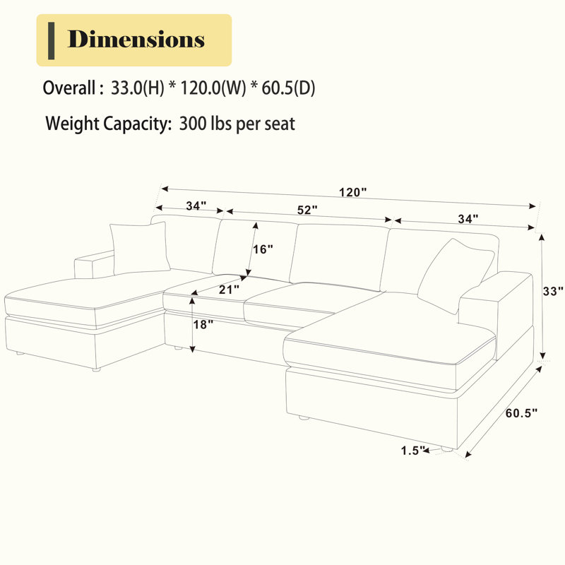 Canapé modulaire rembourré 3 pièces Loette, Velours côtelé vert foncé, 33'' H X 120'' W X 60.5'' D 