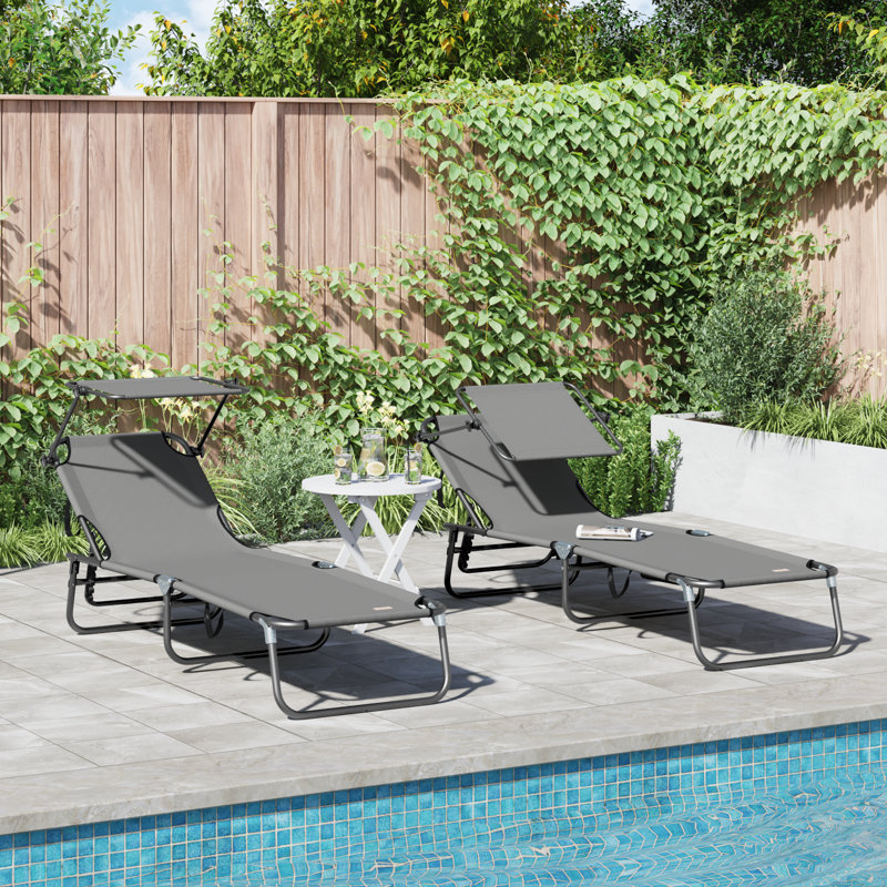 Folding Sun Lounger Folding Oxford Outdoor Recliner Adjustable Patio, Grey