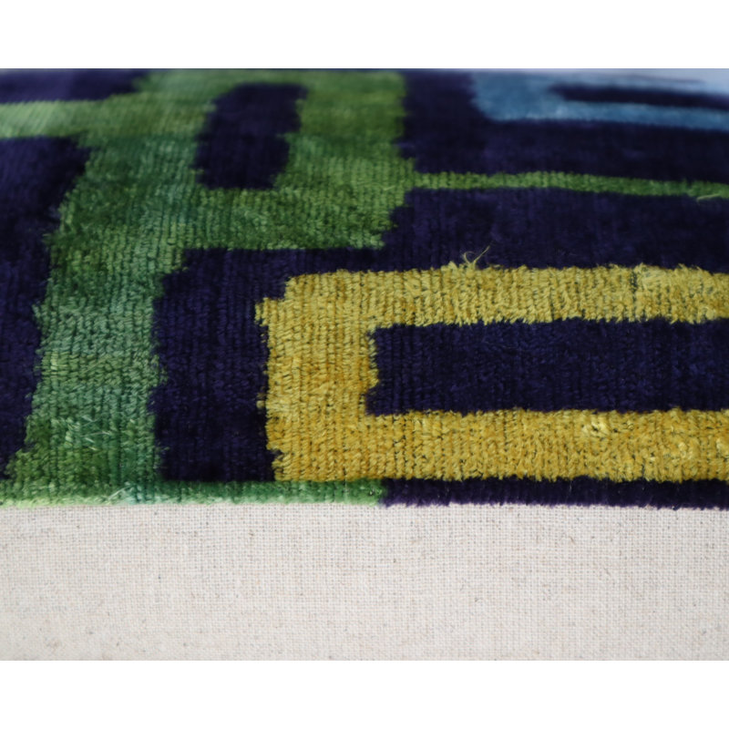 Velvet Lumbar Pillow Cover & Insert, Blue/Green/Yellow Geometric 1