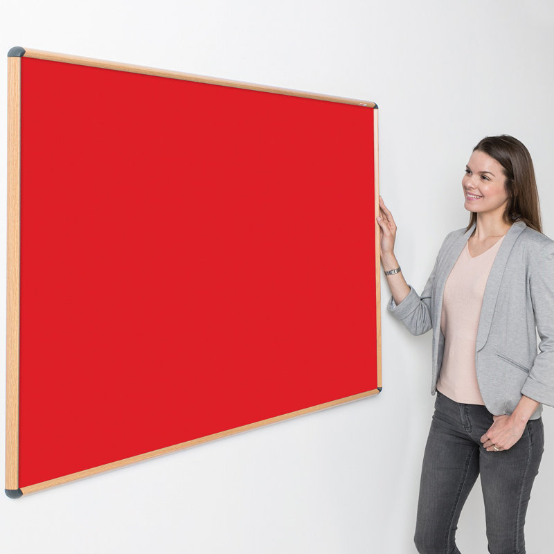 Shield Design Wood Effect Wall Mounted Bulletin Board, Scarlet, 60cm H x 90cm W