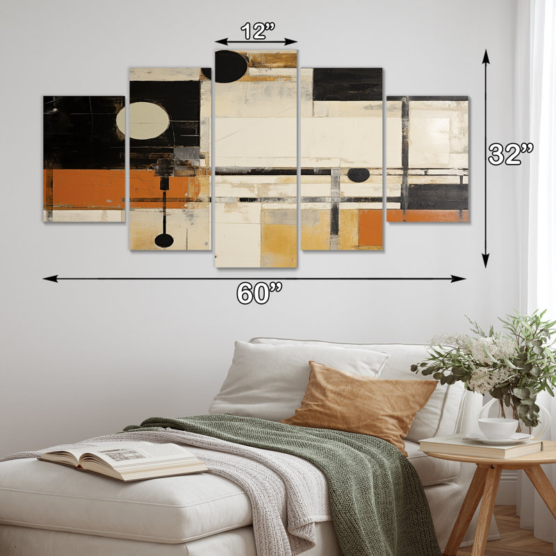 Modernism Orange Black Beige - Abstract Wall Art Decor Set 5 Piece, 32" H x 60" W