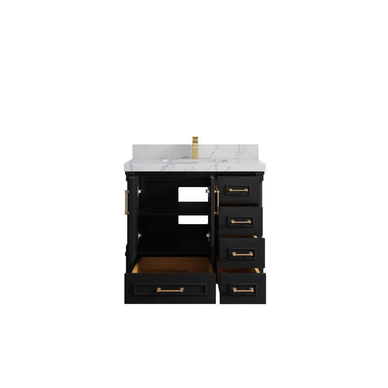 36'' Single Bathroom Vanity with Quartz Top, Venatino, Black