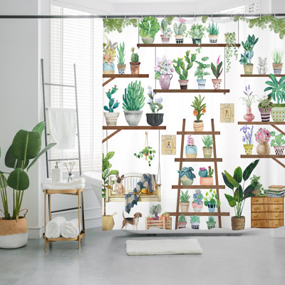 Floral Shower Curtain with Hooks Included