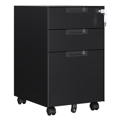 Classeur mobile à 3 tiroirs avec serrure - rangement légal et format lettre pour bureau à domicile, entièrement assemblé