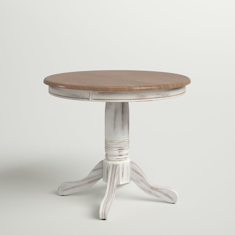 Wilkey Round Solid Wood Dining Table, Distressed White