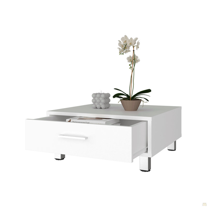 Coffee Table, One Drawer, Four Legs, White