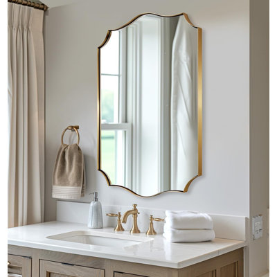 Asymmetrical Irregular Wall Mirror – Brushed Gold Stainless Steel Frame Vanity Mirror for Bathroom, Bedroom & Living Room
