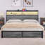 Kingsize Bed Frame with LED Headboard, Metal Platform Bed Frame with USB Ports&Charging Outlets, 2 Tiers Storage Shelves-1553459875-1543599903
