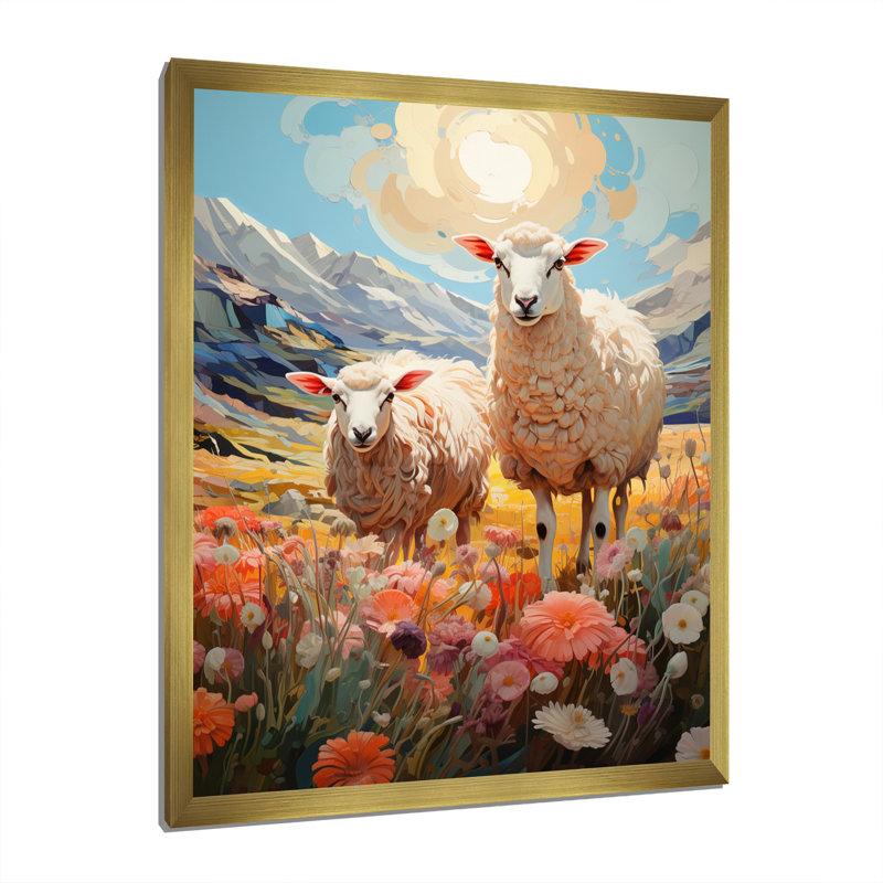 Décoration murale moutons fantaisistes - animaux, Encadrement doré, H 32 po x l 16 po x P 1 po
