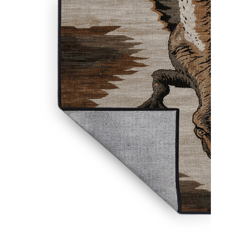Machine Washable Dinosaurs Brown Area Rug, Round 6'