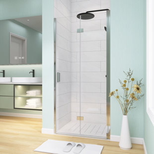34" W X 72" H Bifold Frameless Tempered Clear Glass Shower Door Pivot Swing Shower Door
