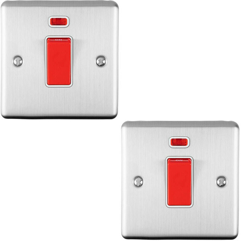 2 PACK 45A DP Oven Switch & Neon Appliance Light CHROME & White Trim