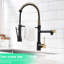 Robinet de cuisine commercial avec bec rétractable, noir et or, rotation à 360 degrés, levier simple + évier doré rotatif, poignée-130491082