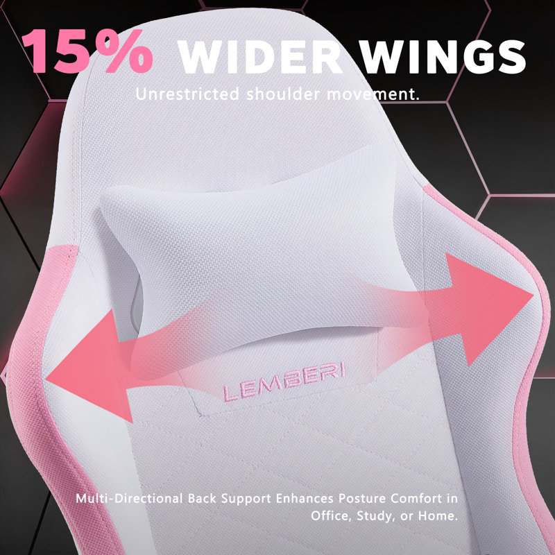 Gaming Chair With Footrest, Racing Style Computer Gamer Chair With Headrest And Lumbar Support, White/Pink