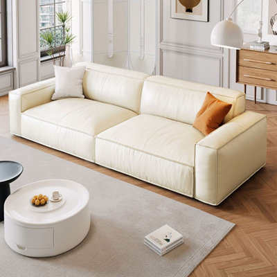 White Genuine Leather Modular Sofa cushion couch