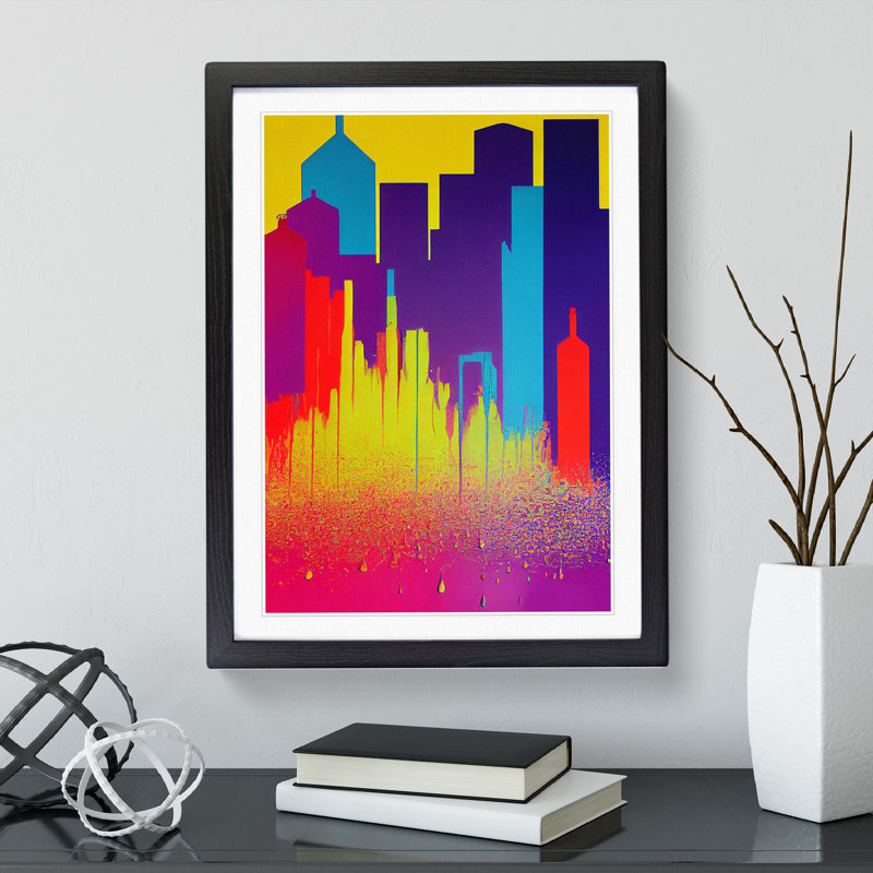 Paint Splash City Skyline No.3 Abstract - Wall Art, 46cm H x 34cm W x 2cm D, Black