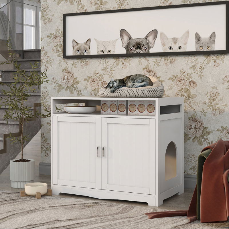 Enceinte de litière d'intérieur pour chat blanche, avec 2 portes, fiche et, pour environnement propre, l 31,5 po x P 20 po