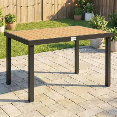 Table de salle à manger de patio, table d'extérieur rectangulaire en aluminium, naturel