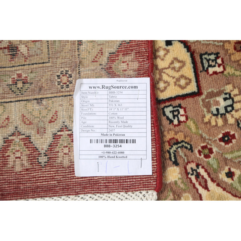 Tapis Tabriz rouge noué à la main 12 x 18
