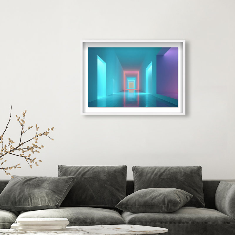 Cerulean Corridor III Framed Graphic Art, 37.5"H x 55.5"W, White Shadowbox