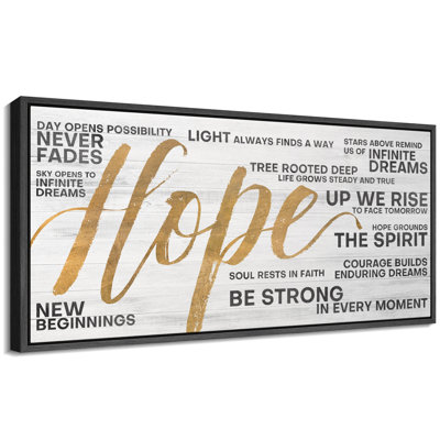 Modern Inspirational Typography Hope Quote Wall Art Black Gold Script Motivational Decor - Large Framed Canvas Master Bedroom Wall Art Print