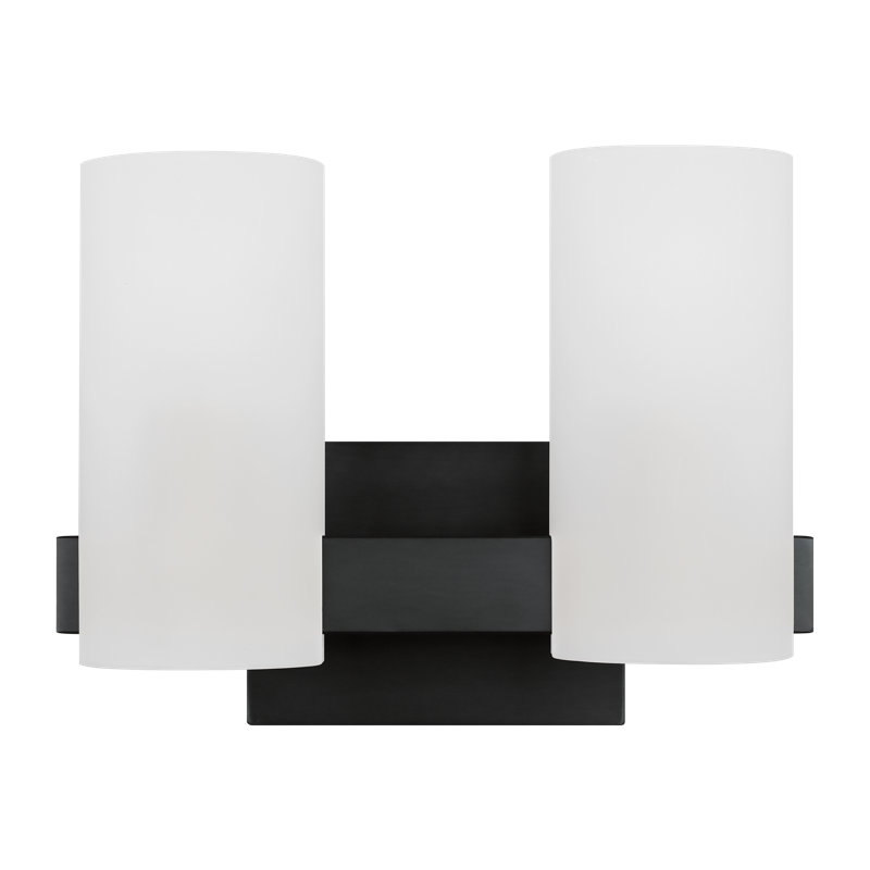 Midnight Black Etched Glass 2-Light Cylinder Vanity Light