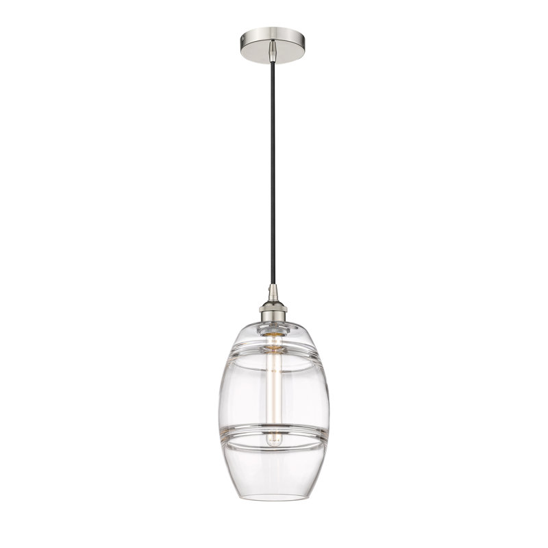 Mini-luminaire suspendu 1 lumière Edison Bettylou-616-G557, H 9,88 po x l 8 po x P 8 po, Transparent, Nickel poli