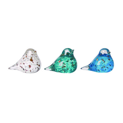  Glass Mini Blue Hue Bird Figurine Set of 3 Spring Home Decorations