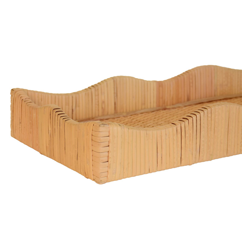 Wavey Rattan Decorative Tray, 2.5" H x 18" W x 8" D