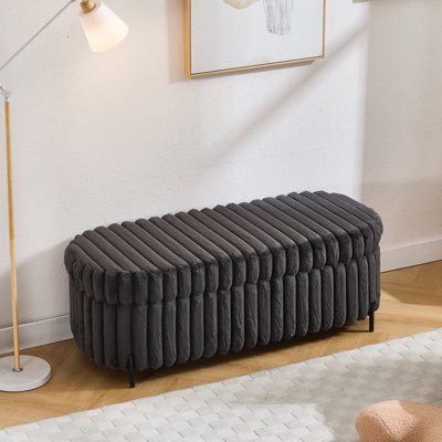 Faux Fur Flip Top Storage Bench with Black Metal Legs by Mercer41