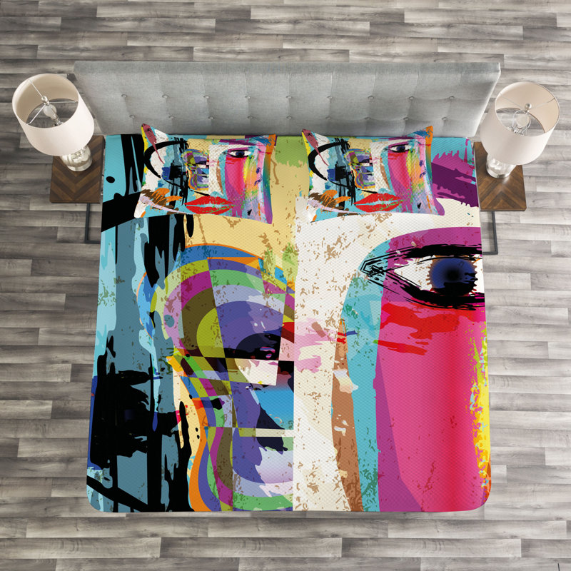 Adileigh White/Blue/Pink/Black/Yellow/Purple Microfibre Bedspread Set, 220 x 264 cm