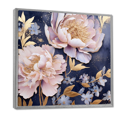 Pivoines roses sur fond bleu - pivoines, impression d'art mural_105699