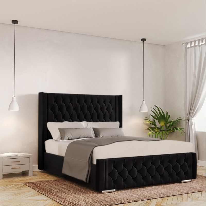 Barrientez Upholstered Ottoman Storage Bed, Double (4'6), Black