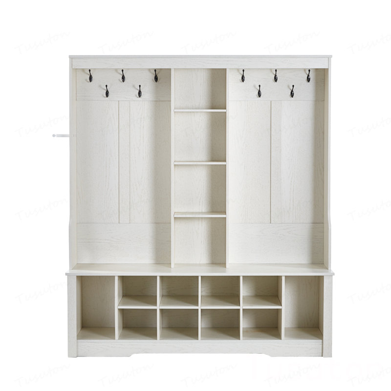 Arbre d'entrée Itaar avec banc et rangement pour chaussures, banc d'entrée 3 en 1 avec portemanteau, arbre d'entrée avec rangement pour chaussures réglable et crochets de suspension